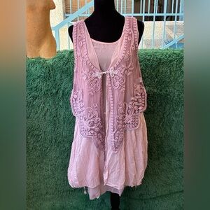 NWT Pretty Angel M Boho 2 piece Mauve Silk Blend Sleeveless Vest Dress